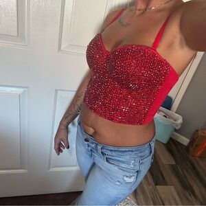 Windsor‎ Red Beaded Crop Top